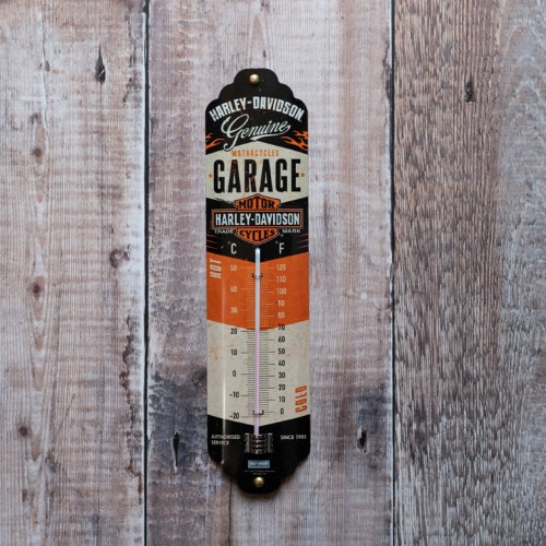 Nostalgic-Art Harley-Davidson Garage Metal Thermometer – Indoor/Outdoor, Celsius/Fahrenheit, 28cm